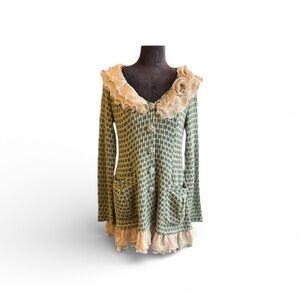 Ryu Teal and Beige Lace Cardigan